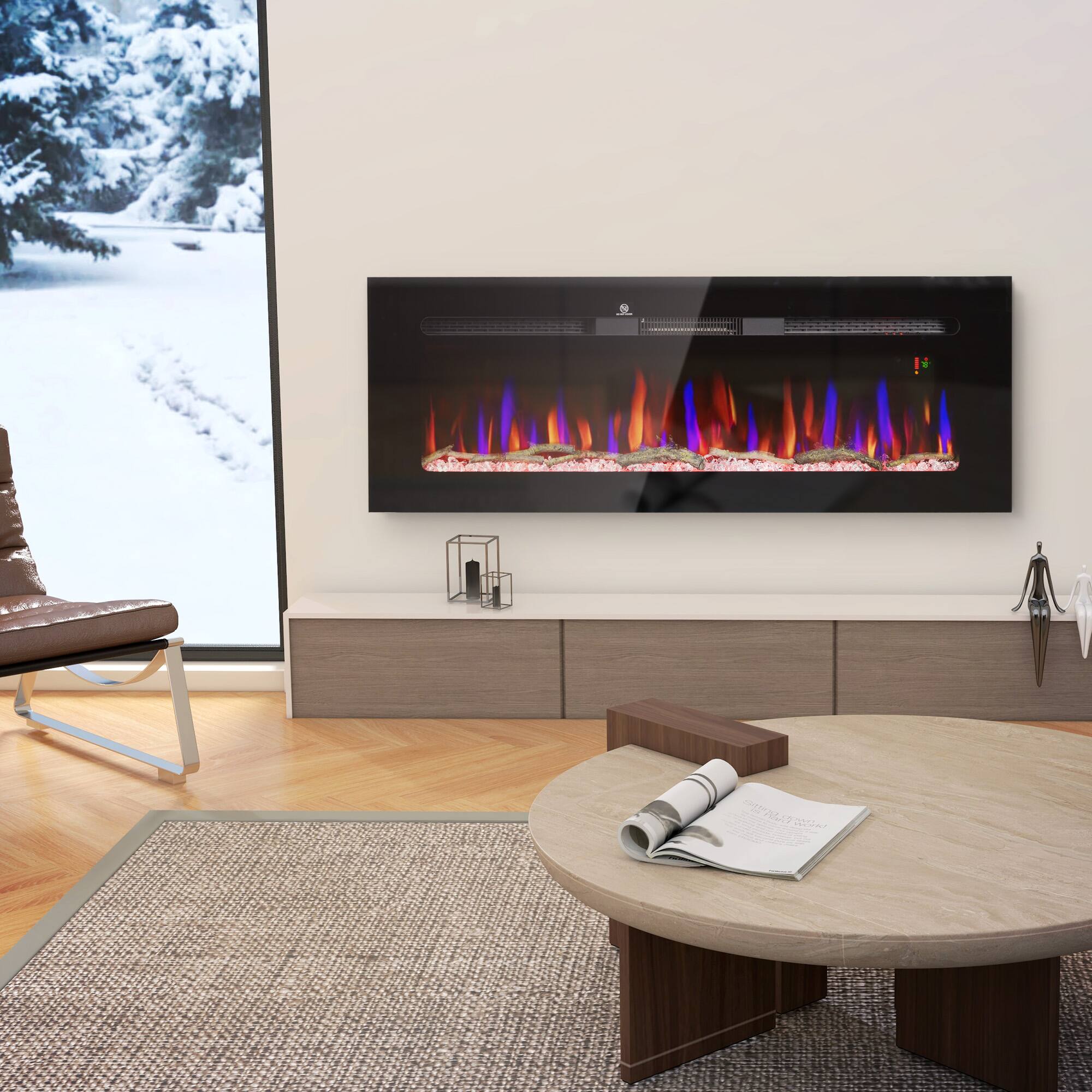 Alt View 7. Ecooso - 50" Wall Mounted Electric Fireplace Heater with Remote, Adjustable Flame & Timer - Black.