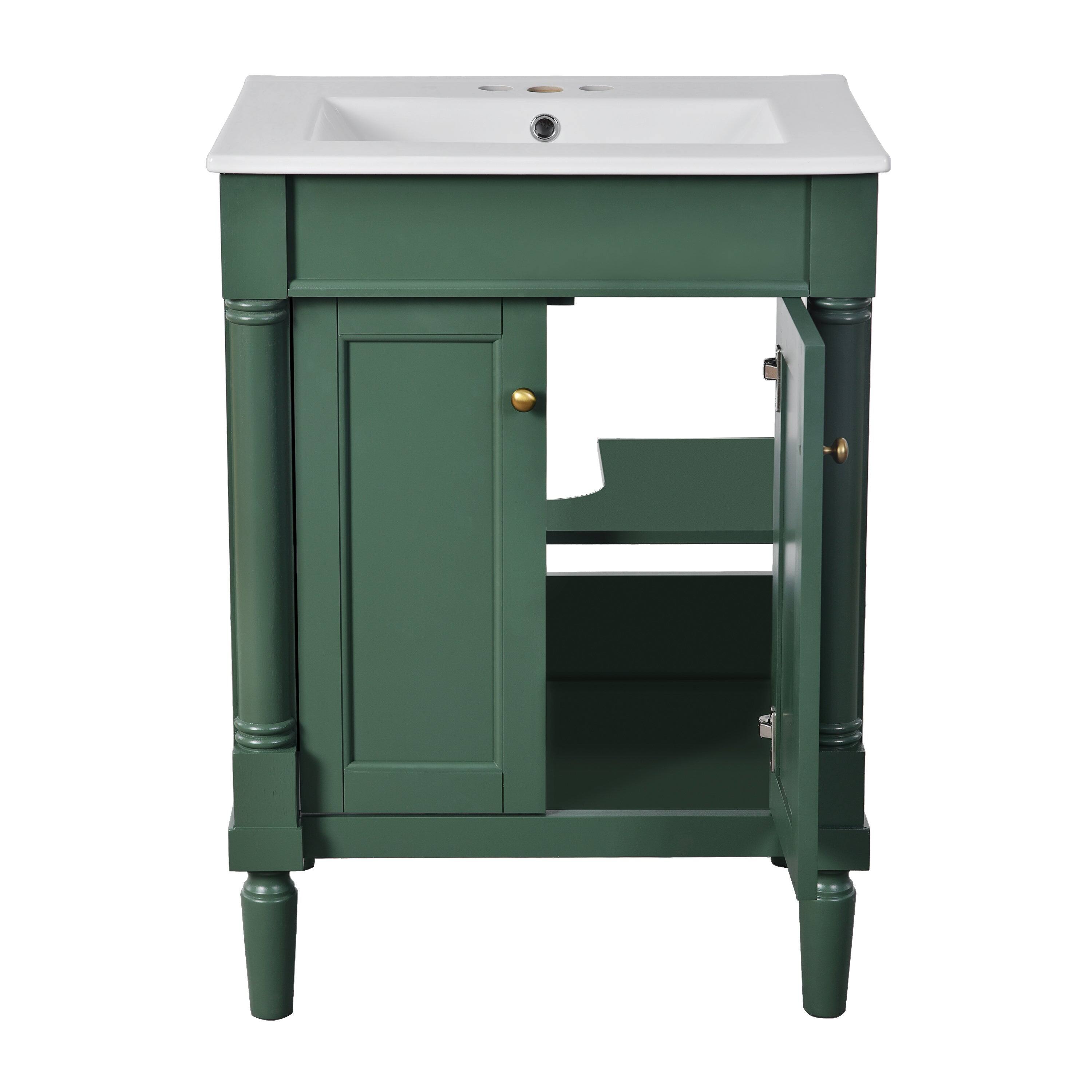 Alt View 10. Boyel Living - 24 Inch Bathroom Vanity Green with Ceramic Sink Solid Wood Frame Double Door Storage - Green.