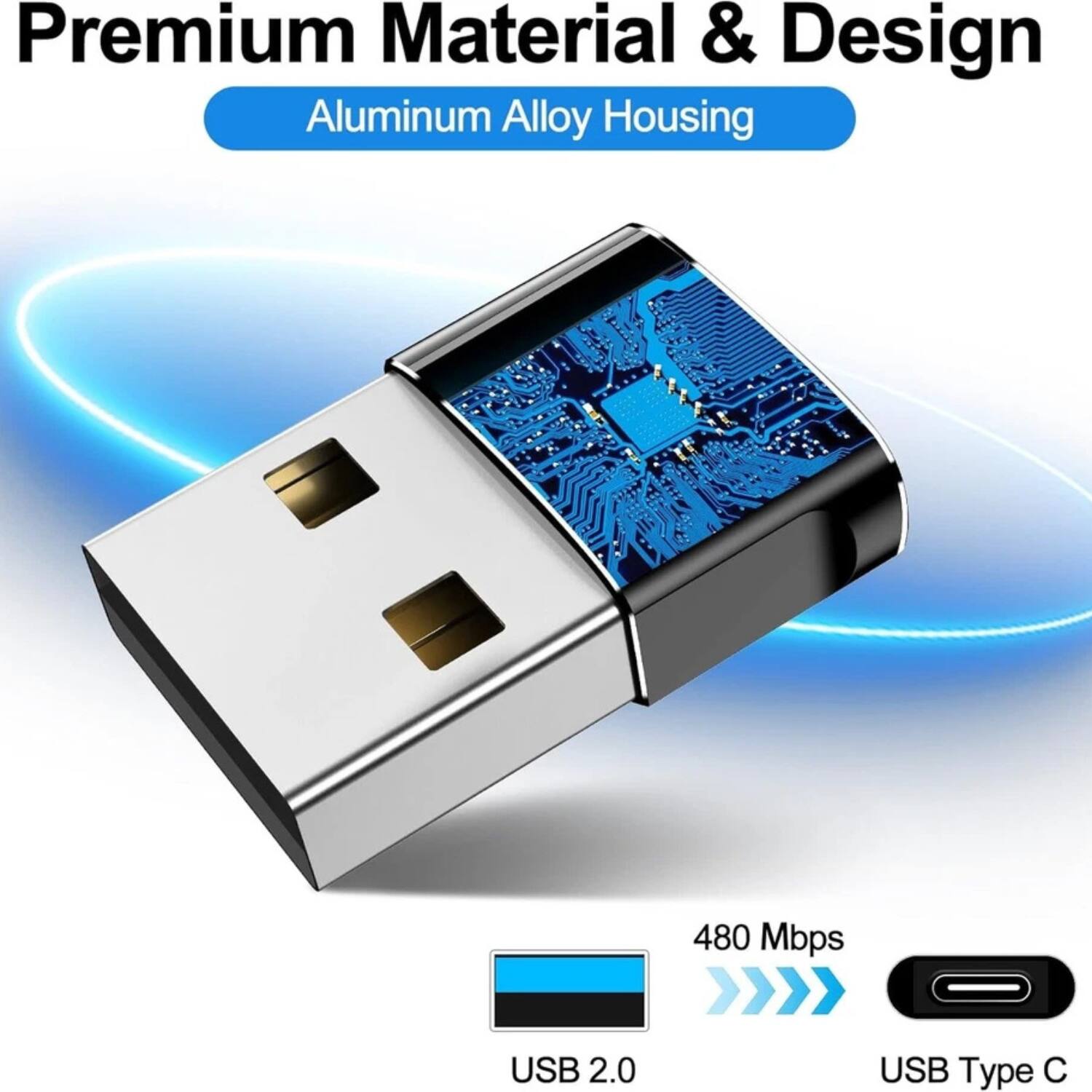 Premium Material & Design  
Aluminum Alloy Housing  

480 Mbps  
USB 2.0  
USB Type C