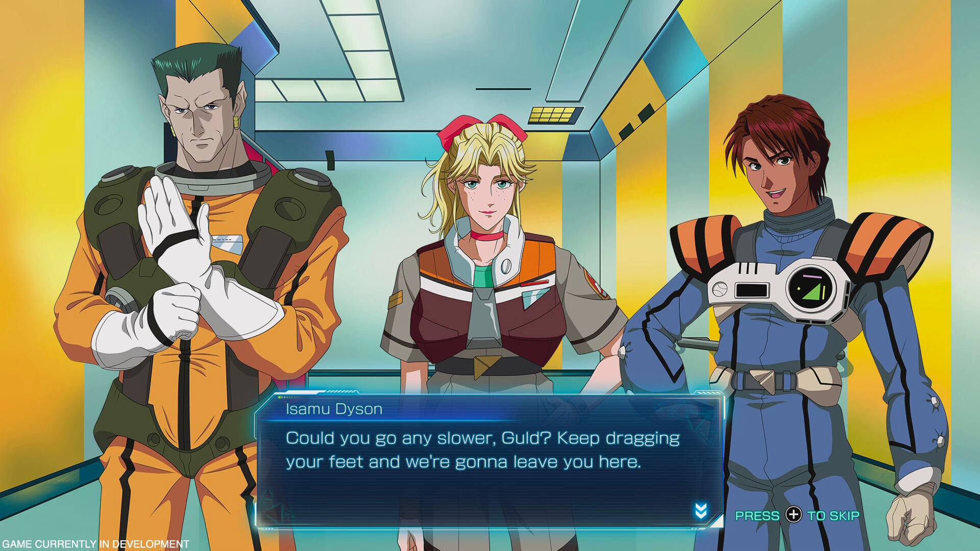 Isamu Dyson: Could you go any slower, Guld? Keep dragging your feet and we're gonna leave you here. PRESS + TO SKIP GAME CURRENTLY IN DEVELOPMENT