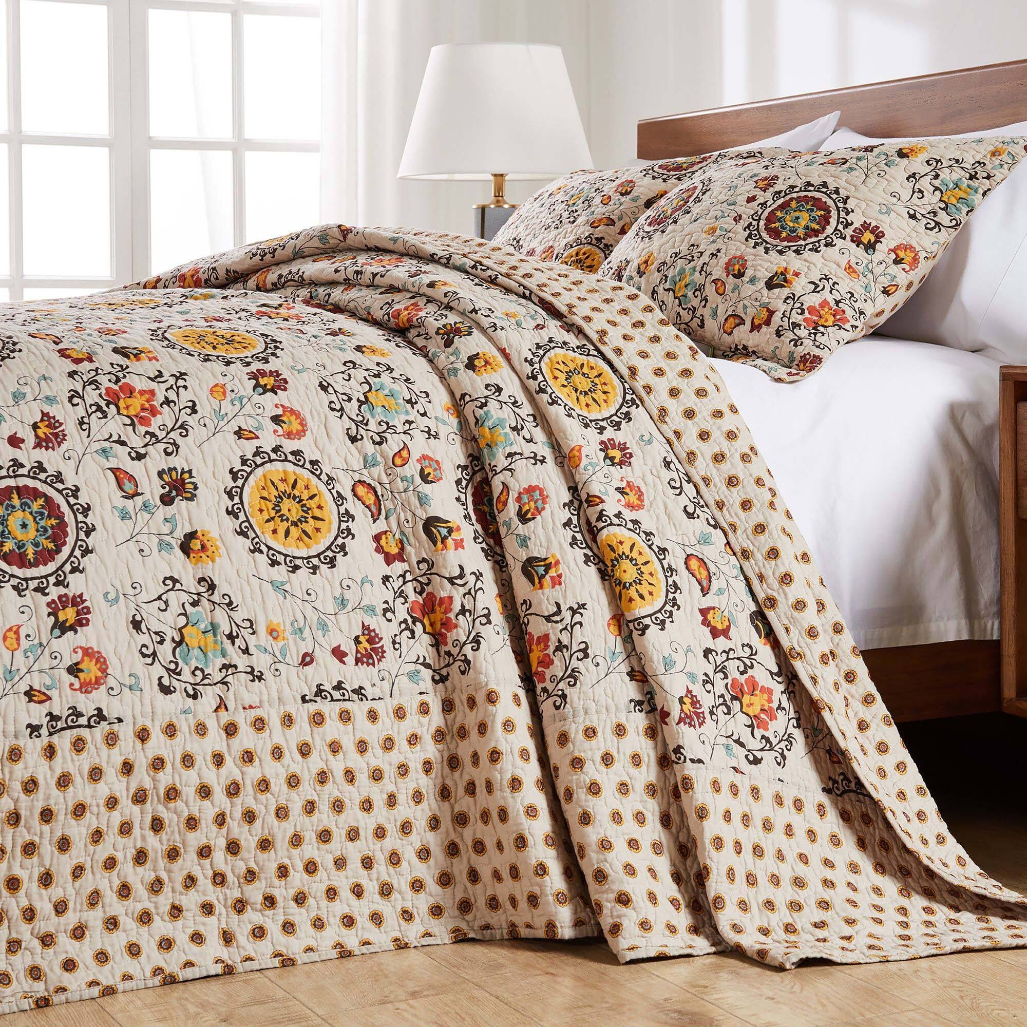 Alt View 3. Greenland Home Fashions - Greenland Home Fashions Andorra Cotton Traditional Bedspread Set - Jumbo Sized Reversible Quilt Set 3-Piece Queen Taupe - Multicolor.