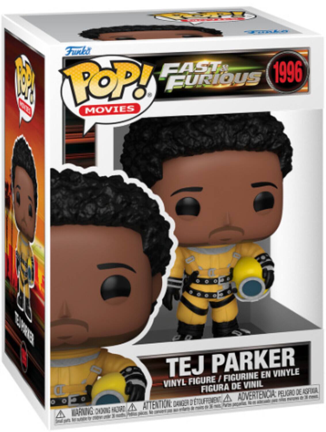 Funko POP! Movies  
Fast & Furious 1996  
Tej Parker  
Vinyl Figure / Figurine en Vinyle / Figura de Vinil  
Warning: Choking Hazard - Small parts. Not for children under 3 years.  
Attention: Danger d'étouffement - Petits pièces. Ne convient pas aux enfants de moins de 3 ans.  
Advertencia: Peligro de asfixia - Piezas pequeñas. No es adecuado para menores de 3 años.