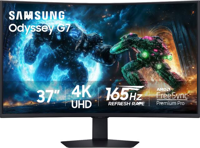 Samsung - 37" Odyssey G75F 4K 165Hz 1ms AMD FreeSync Prem Pro Curved Gaming Monitor with HDR 600 (DisplayPort, HDMI) - Black