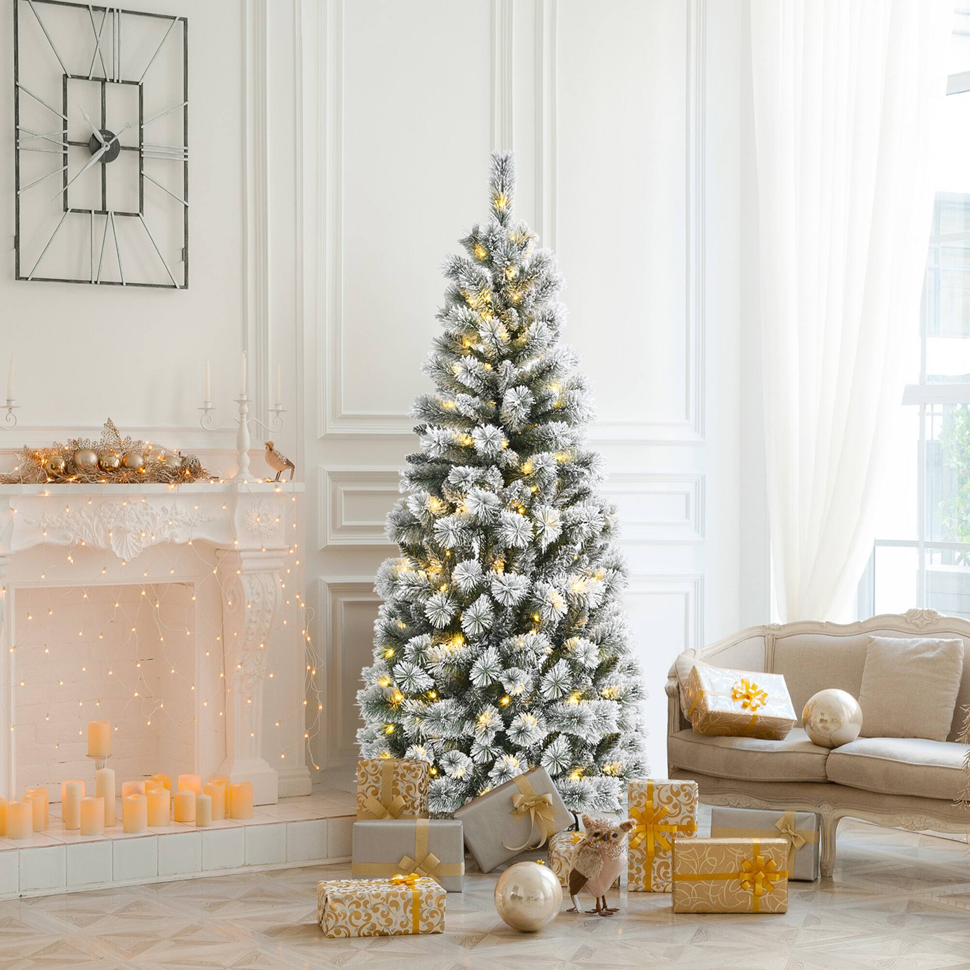 Alt View 4. Gymax - Gymax 6 ft Pre-lit Snow Flocked Artificial Christmas Tree w/ Multi-Color LED Lights - White.