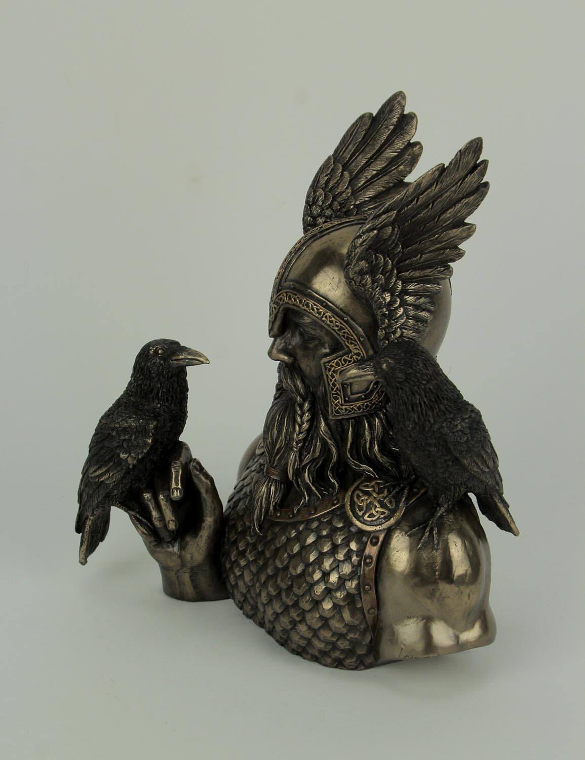 Alt View 1. Veronese Design - Norse God Odin in Winged Helm with Ravens Statue - Bronze.