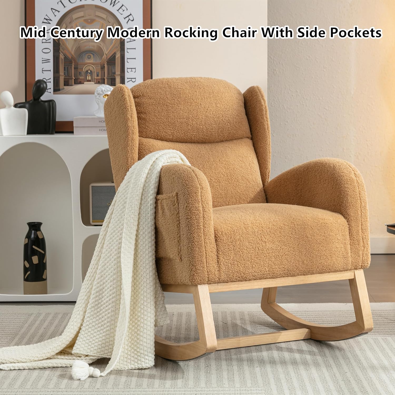 Mid-Century Modern Rocking Chair With Side Pockets