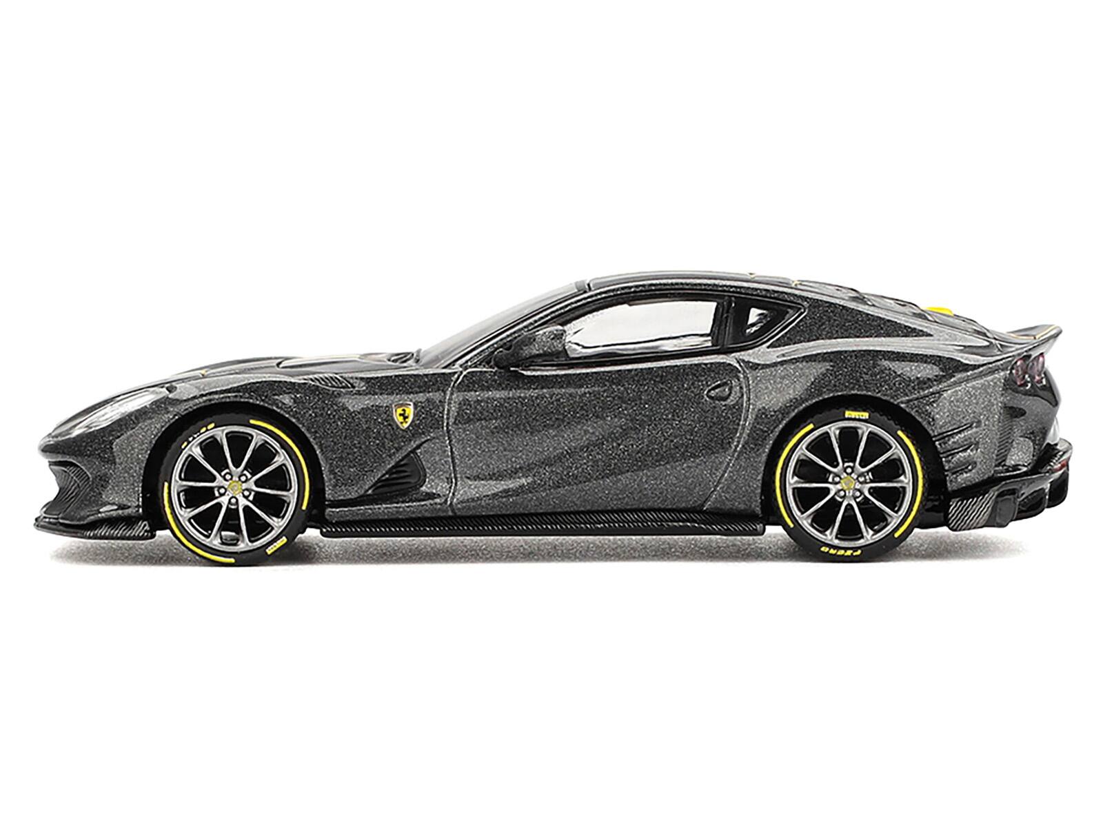 Angle. BBR - Ferrari 812 Competizione Grigio Competizione Gray Metallic with Yellow Stripe 1/64 Diecast Model Car by BBR - Gray Metallic.