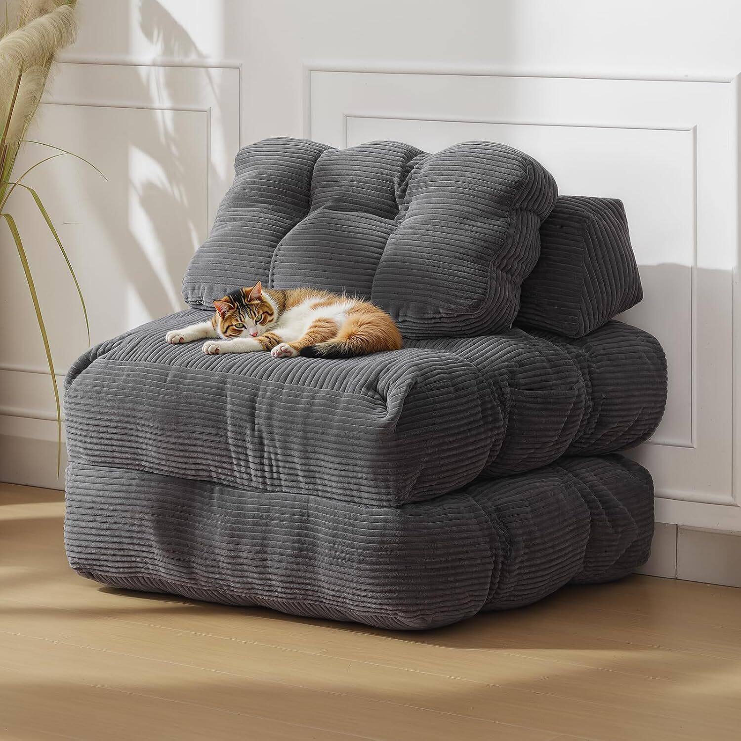 Front. Acekool - Folding Sofa Bed,Convertible Sleeper Chair with Pillow, Grey - Grey.