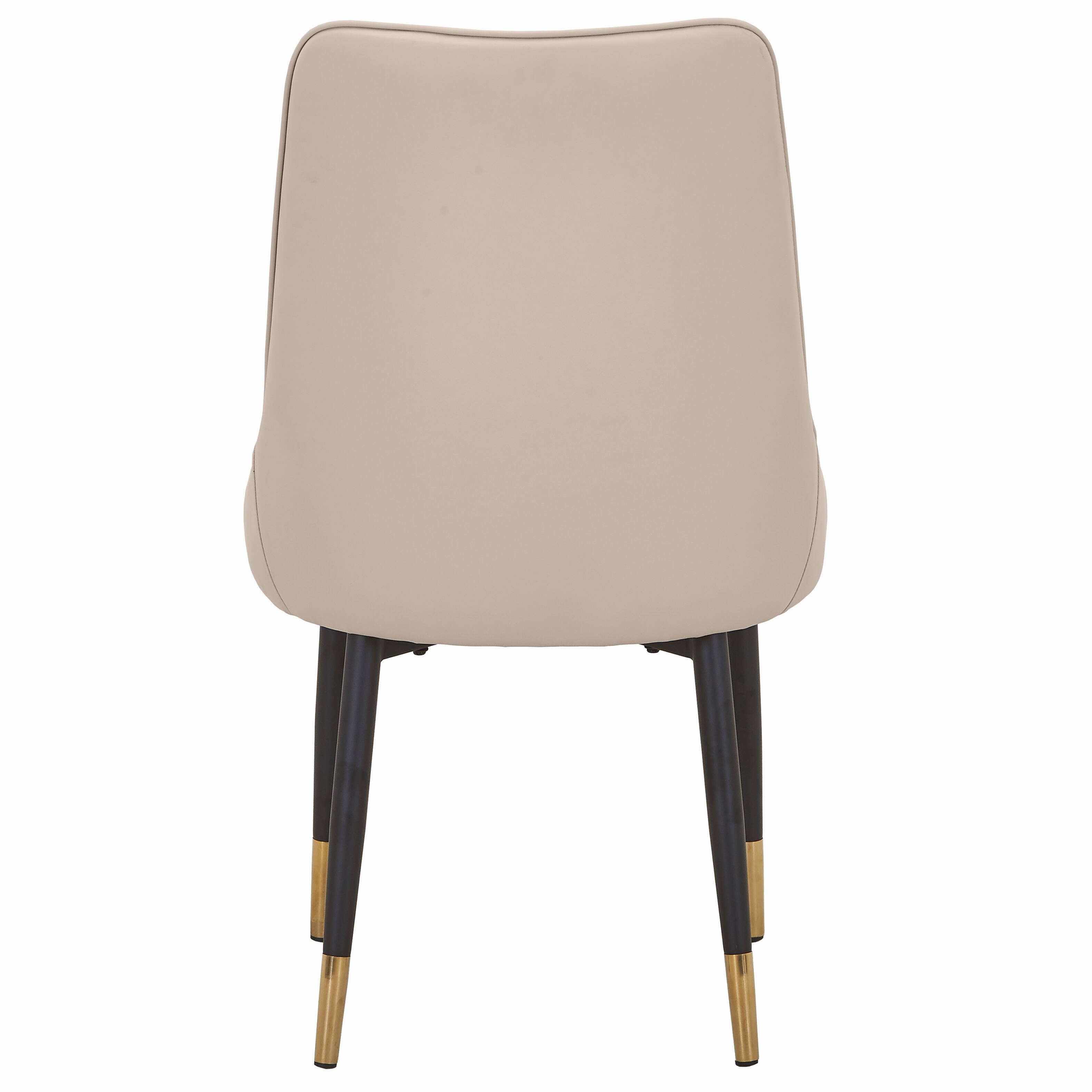 Alt View 3. LeisureMod - Allure Diamond-Tufted PU Leather Dining Chair, Black Steel Legs with Gold Accents, Padded Accent Chair - Light Taupe.