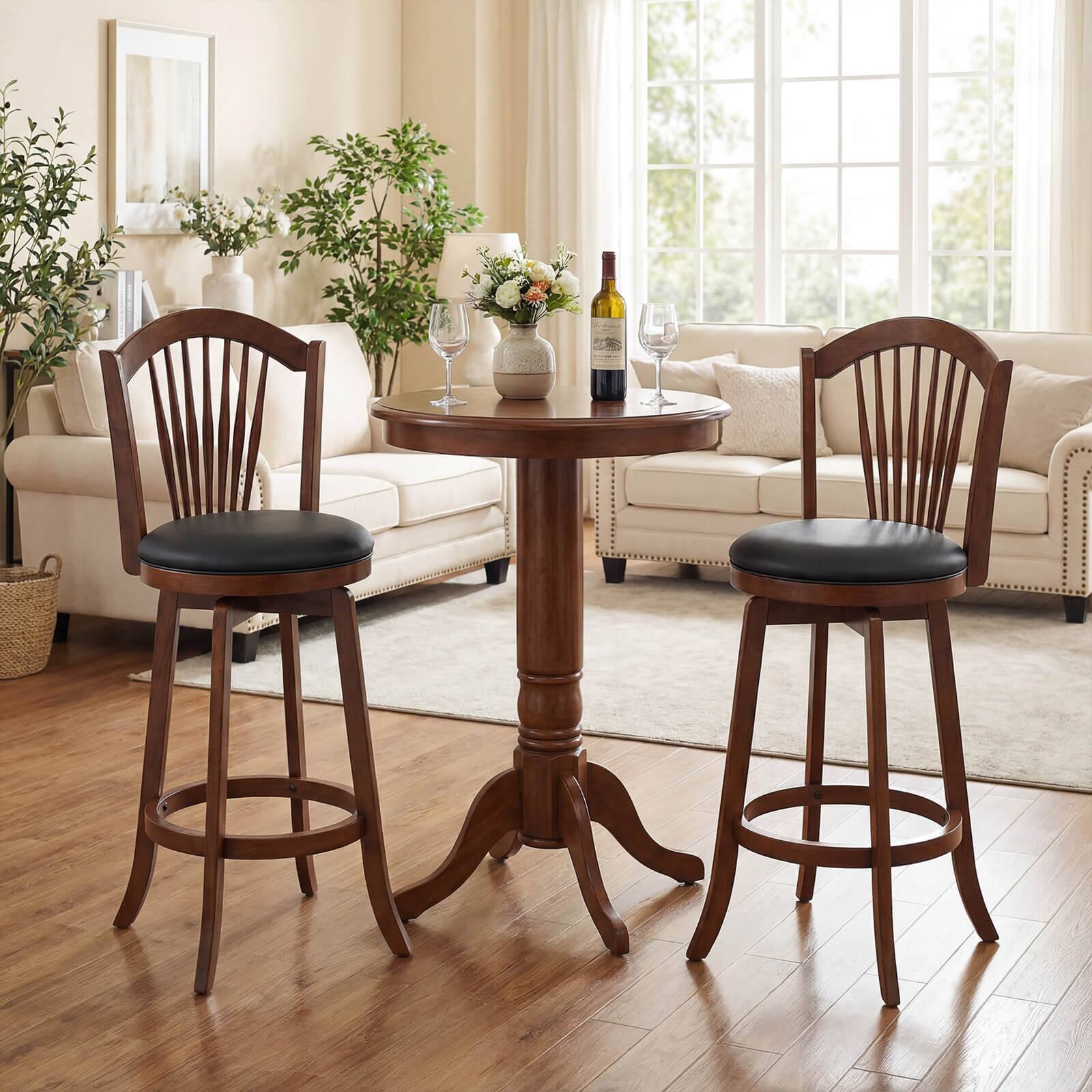 Alt View 4. Costway - Costway Swivel Bar Stools Set of 2, 31" Bar Height Barstools with Backrests & Wood Frame - Expresso,Black.