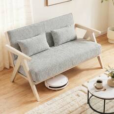 Front. Costway - Costway Loveseat Sofa for Small Spaces Soft Chenille Fabric Armchair with Throw Pillows - Gray.
