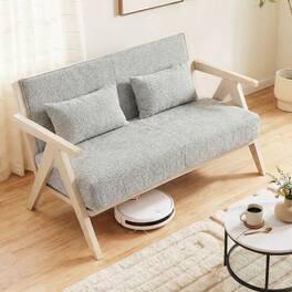 Costway - Loveseat Sofa for Small Spaces Soft Chenille Fabric Armchair with Throw Pillows - Gray