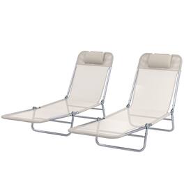 Outsunny - Piece Sun Loungers, Folding Chaise Lounge Chairs with Reclining Back, Breathable Mesh Seat, Headrest - Cream White