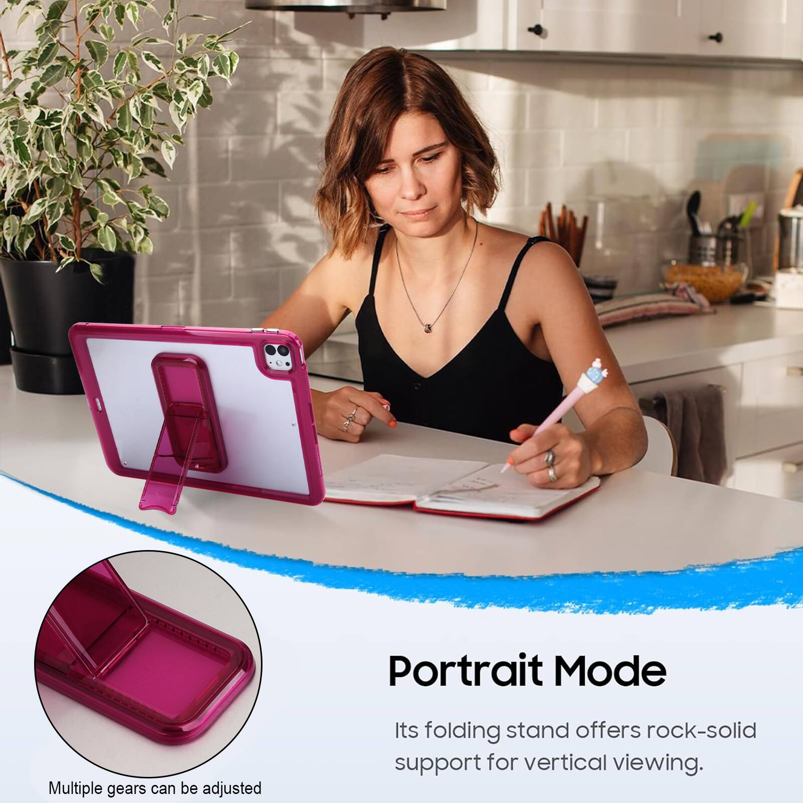 Portrait Mode  
Multiple gears can be adjusted.  
Its folding stand offers rock-solid support for vertical viewing.