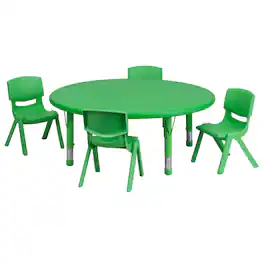 Emma + Oliver - 45" Round Plastic Height Adjustable Activity Table Set with 4 Chairs - Green