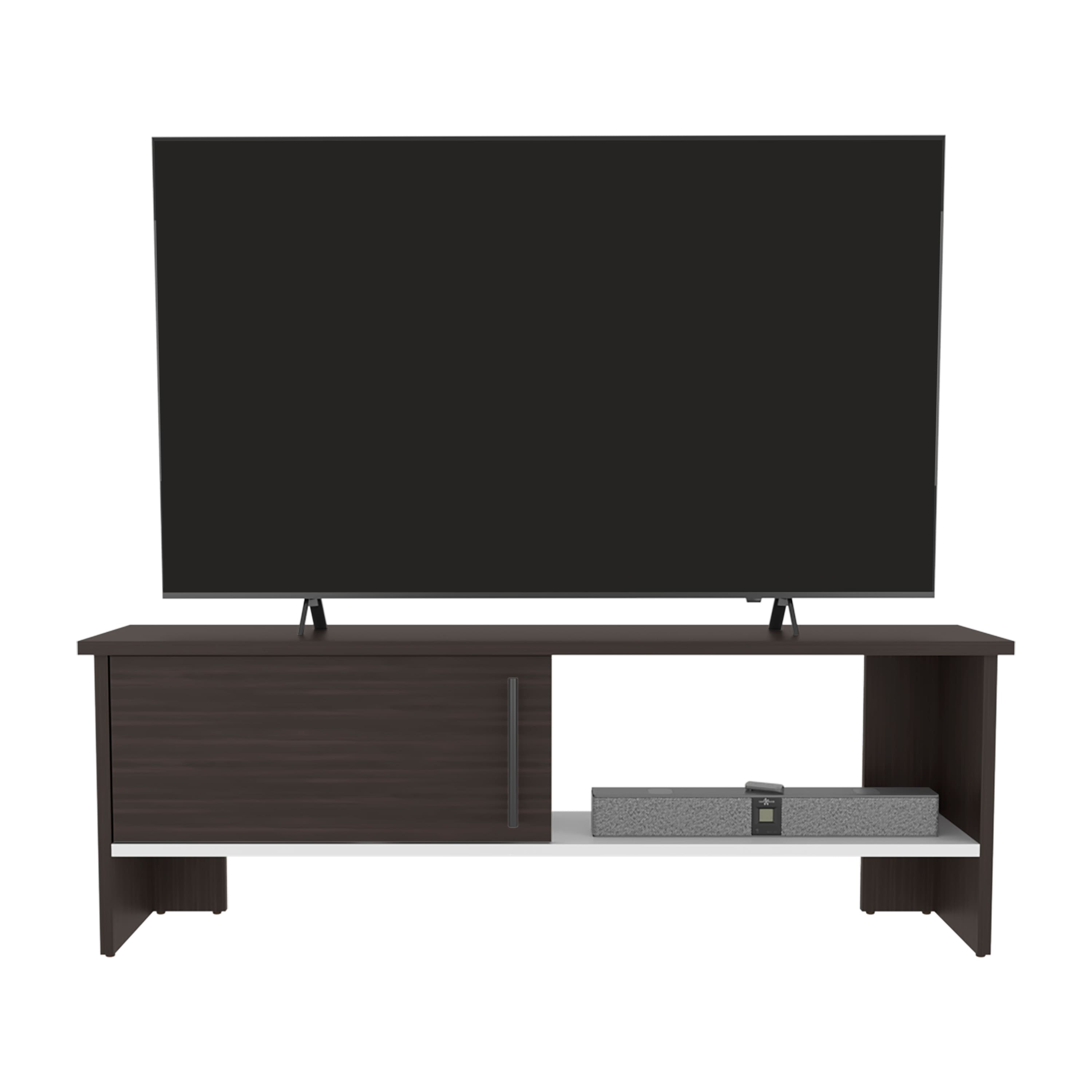 Spaco - Modern TV Stand, Entertainment Center Media Console for 50 Inch TVs, 1 Door Cabinet with Open Shelf,Compact Design - Dark Oak