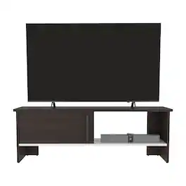 Spaco - Modern TV Stand, Entertainment Center Media Console for 50 Inch TVs, 1 Door Cabinet with Open Shelf,Compact Design - Dark Oak