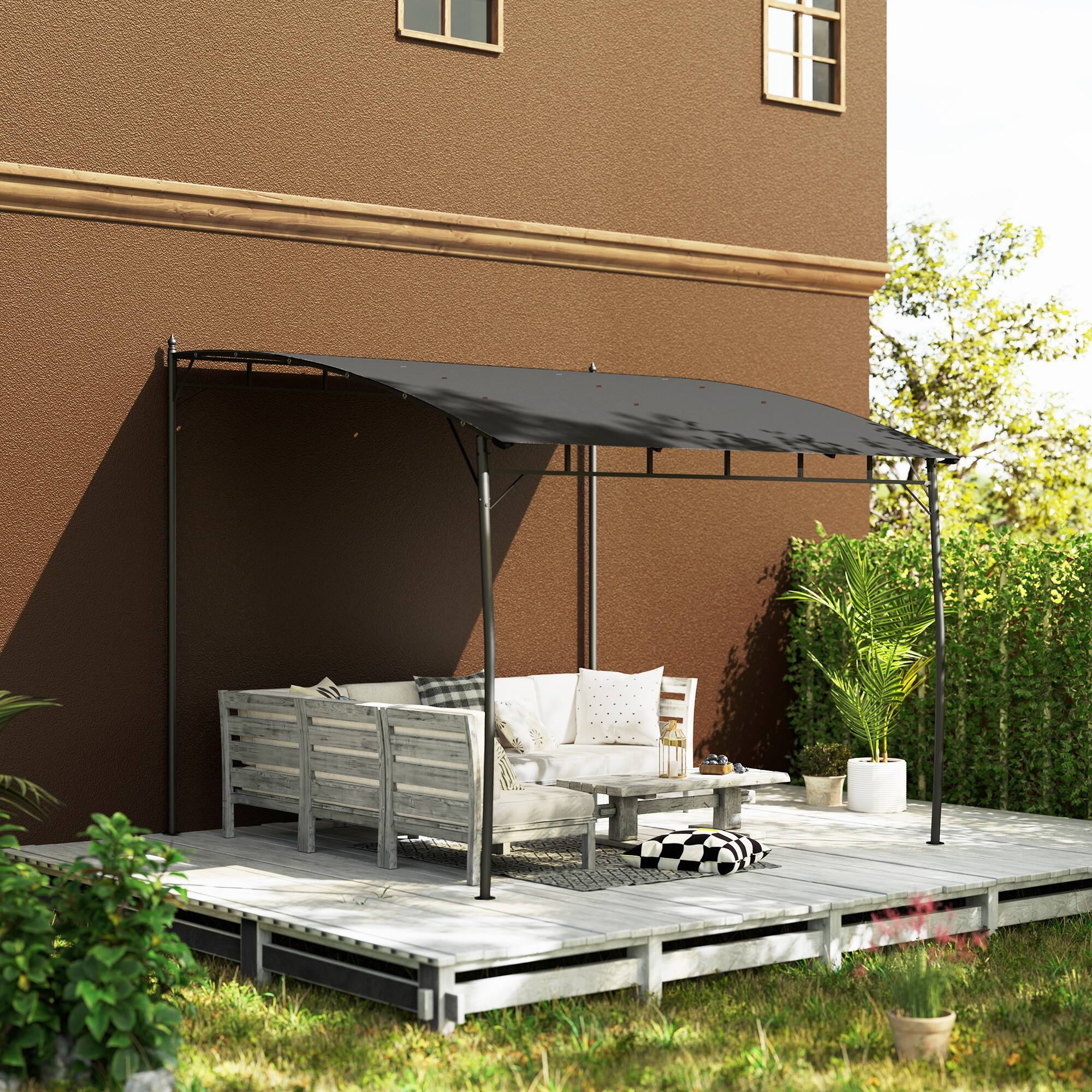 Angle. Outsunny - 10' x 14' Outdoor Pergola Gazebo with UV-Resistant Canopy and Metal Frame, Sun Shade Shelter for Porch, Patio - Charcoal Gray.