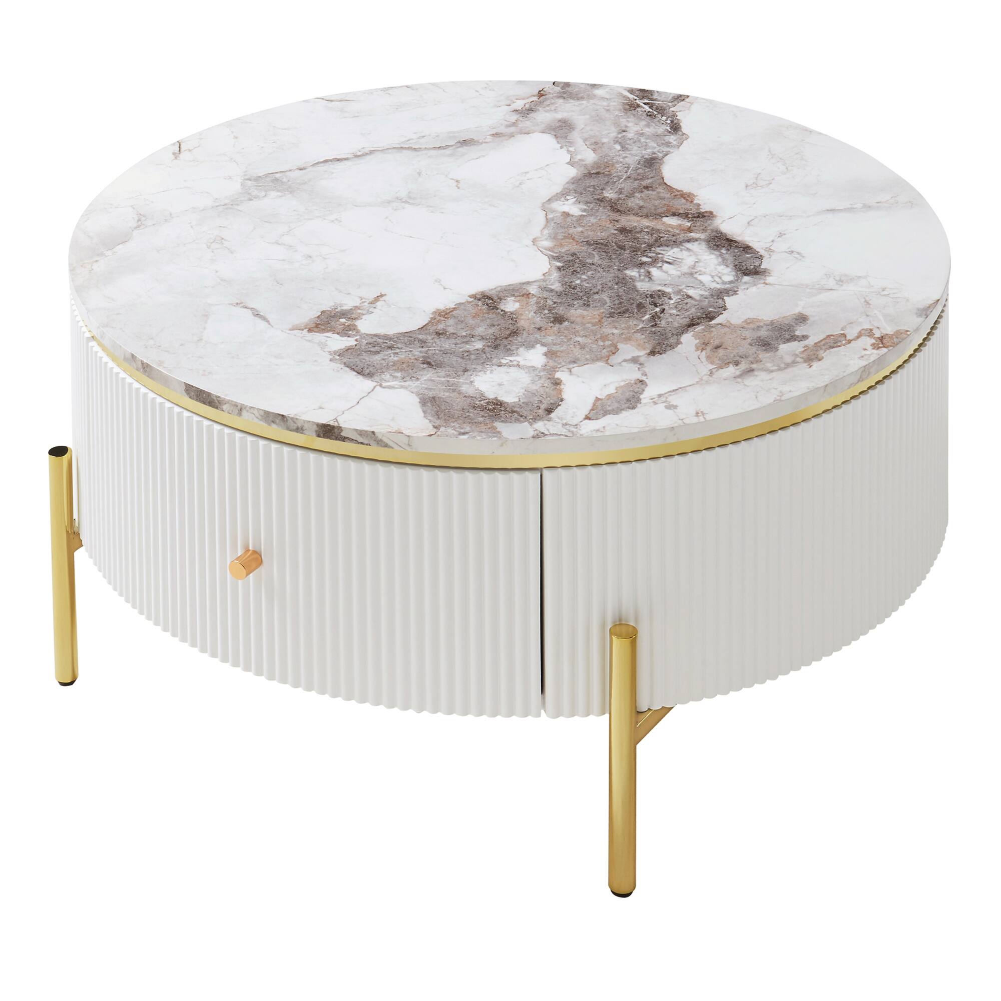 Alt View 10. GOODSILO - Contemporary Round Coffee Table with Dual Large Drawers for Enhanced Living Room Storage and Style - Off White.