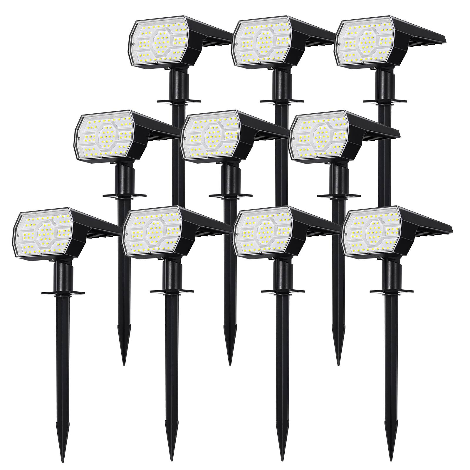Angle. Oumilen - 10 Pack Adjustable Solar Landscape Spotlights – 56 LED Cool White Solar Spot Lights, Dual-Use for Yard.
