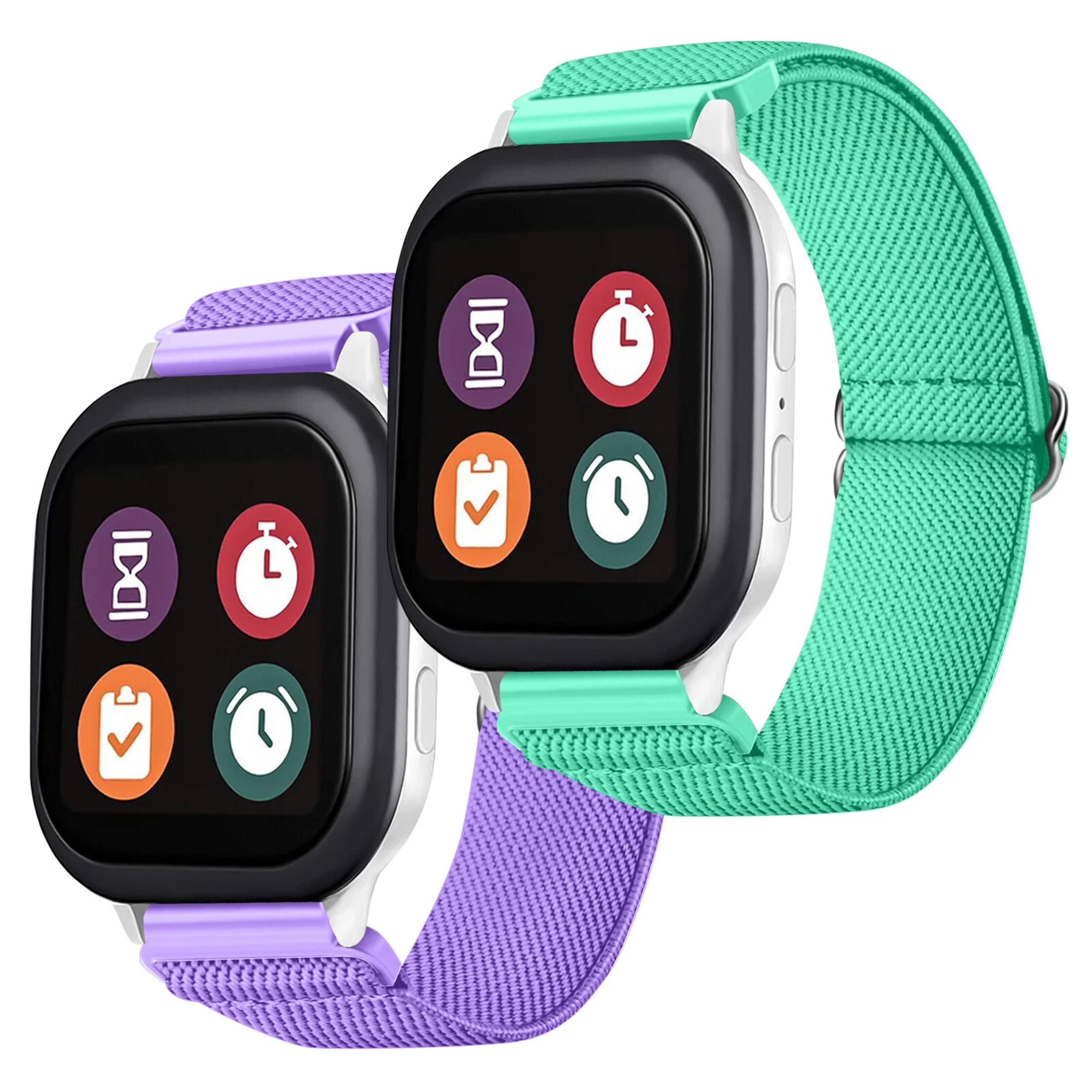 Front. Kitcheniva - Soft Nylon Stretch Bands For Verizon Gizmo Watch 1 and 2 Purple Teal 2-Pack - Purple Teal.