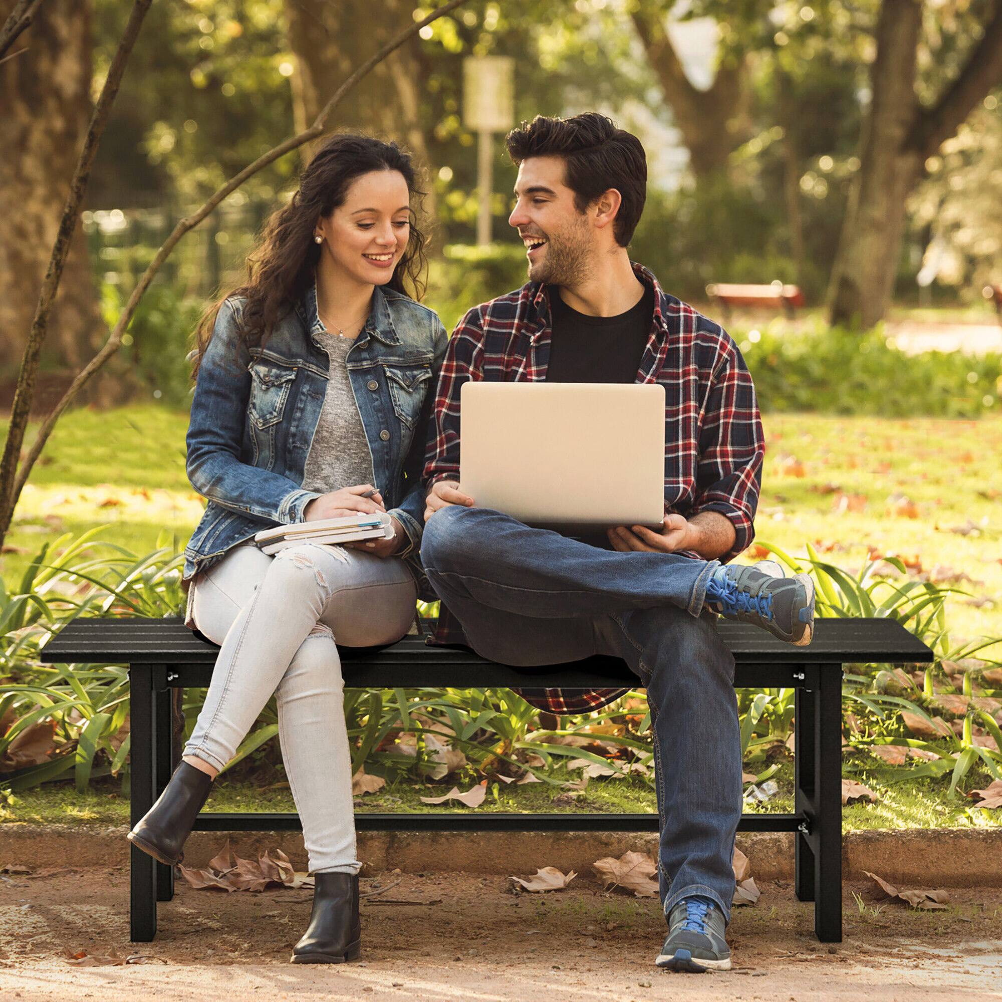 Alt View 3. Gymax - Gymax Outdoor HDPE Bench w/ Metal Frame 47'' x 14'' x 16'' for Yard Garden Black - Black.