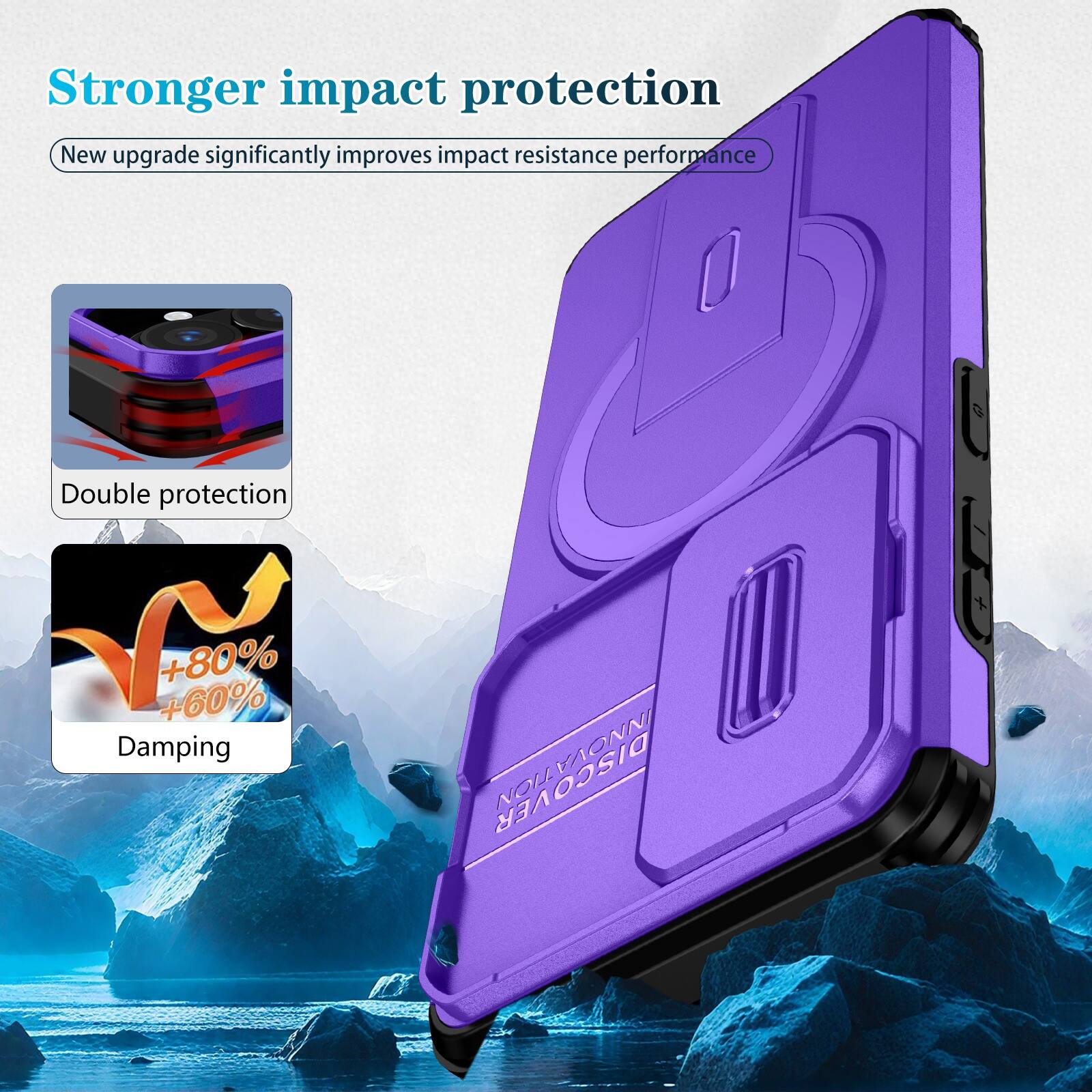 Stronger impact protection  
New upgrade significantly improves impact resistance performance  

Double protection  
+60% +80% Damping  

DISCOVER INNOVA