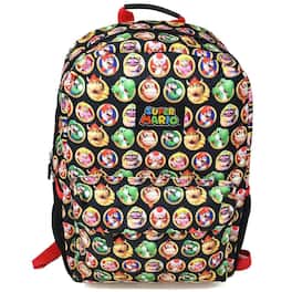 Bioworld - Black Super Mario 16" Kids Backpack with small front pocket - Assorted Pre-Pack