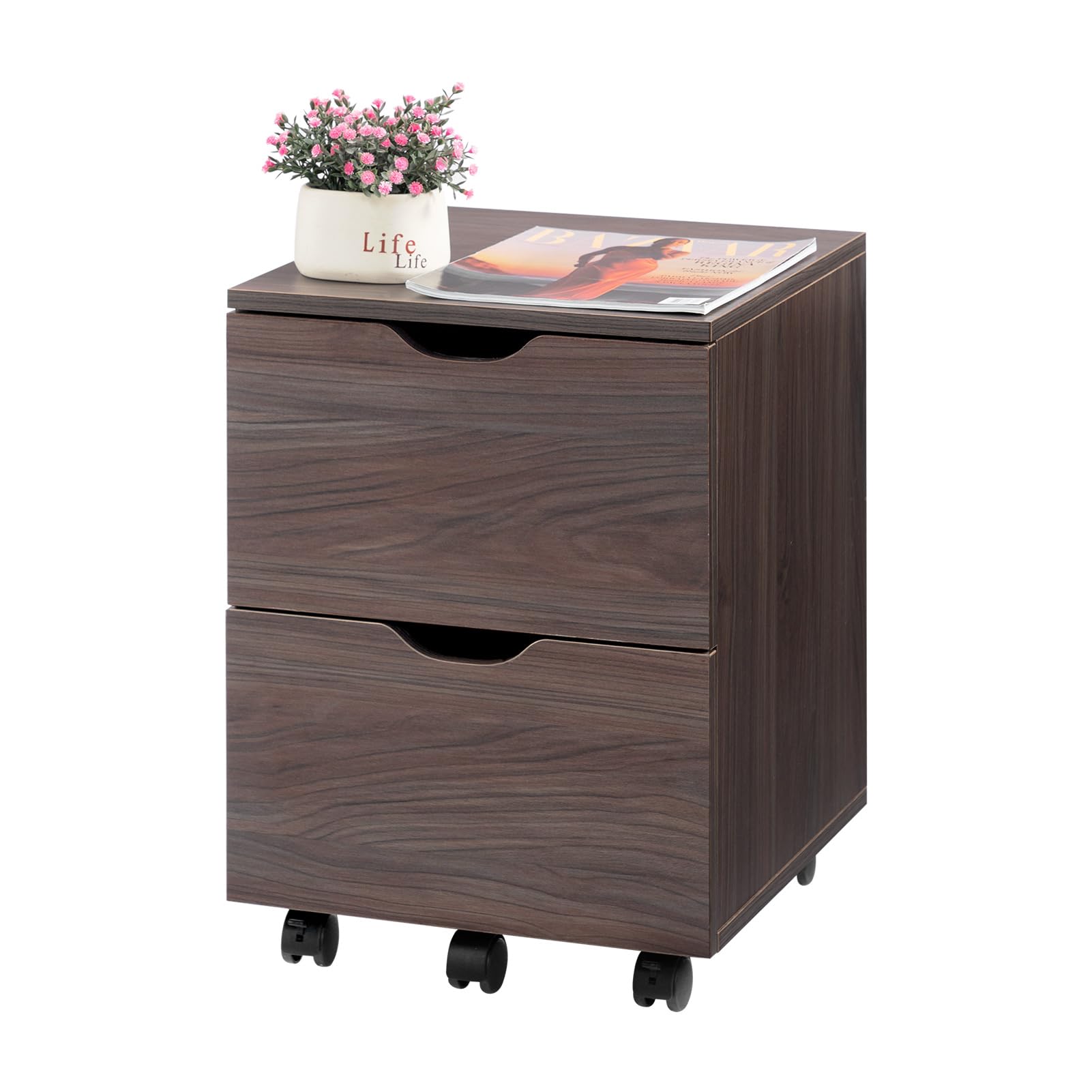 Earthley Blooms - Under Desk Cabinet Deep Mobile Wood Storage Drawer Home Rolling Shelf Office Printer Stand