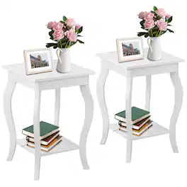 Ecooso - Set of 2 End Side Tables with Open Shelf for Living Room or Bedroom Nightstand Use - White