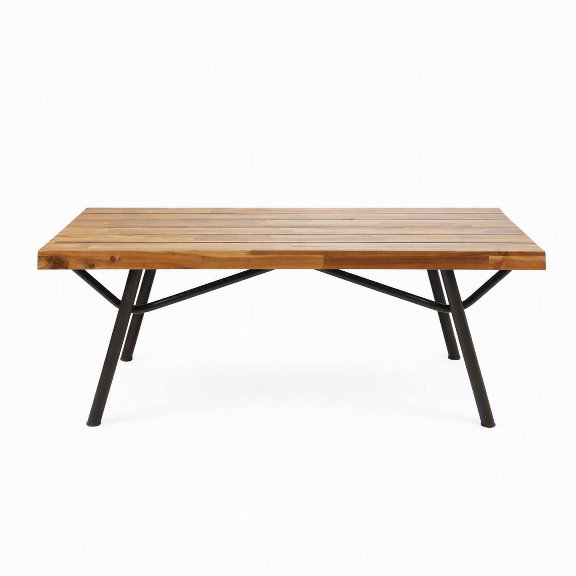 Front. RYHNUYNE - Outdoor Rectangular Coffee Table,Slatted Wood Top with Metal Legs, atio Accent Side Table for Garden Backyard - Teak.