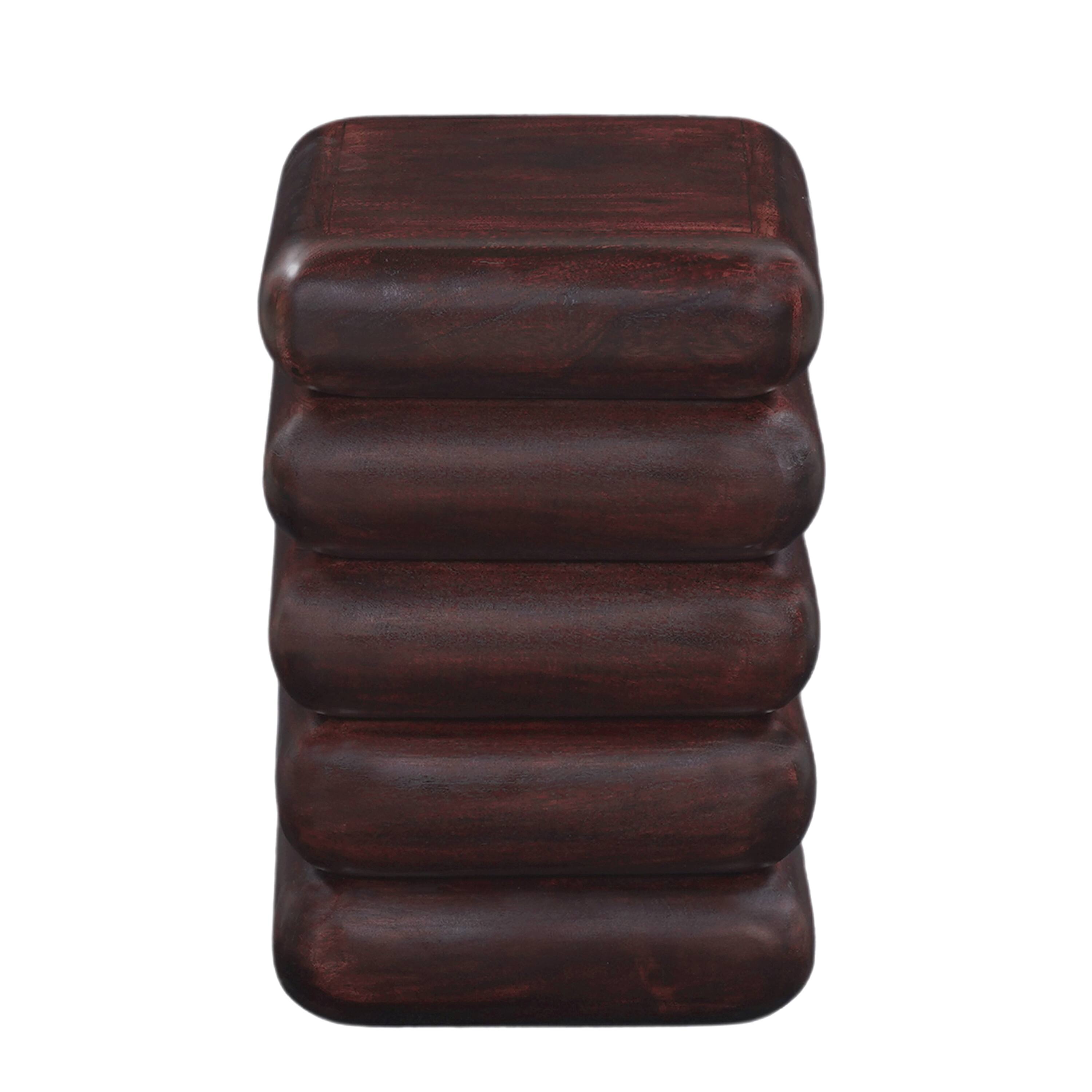 Angle. Manhattan Lane - Zyra 18" Side End Table | Sculptural Stacked Design | Acacia Wood - Dark Cherry Brown.