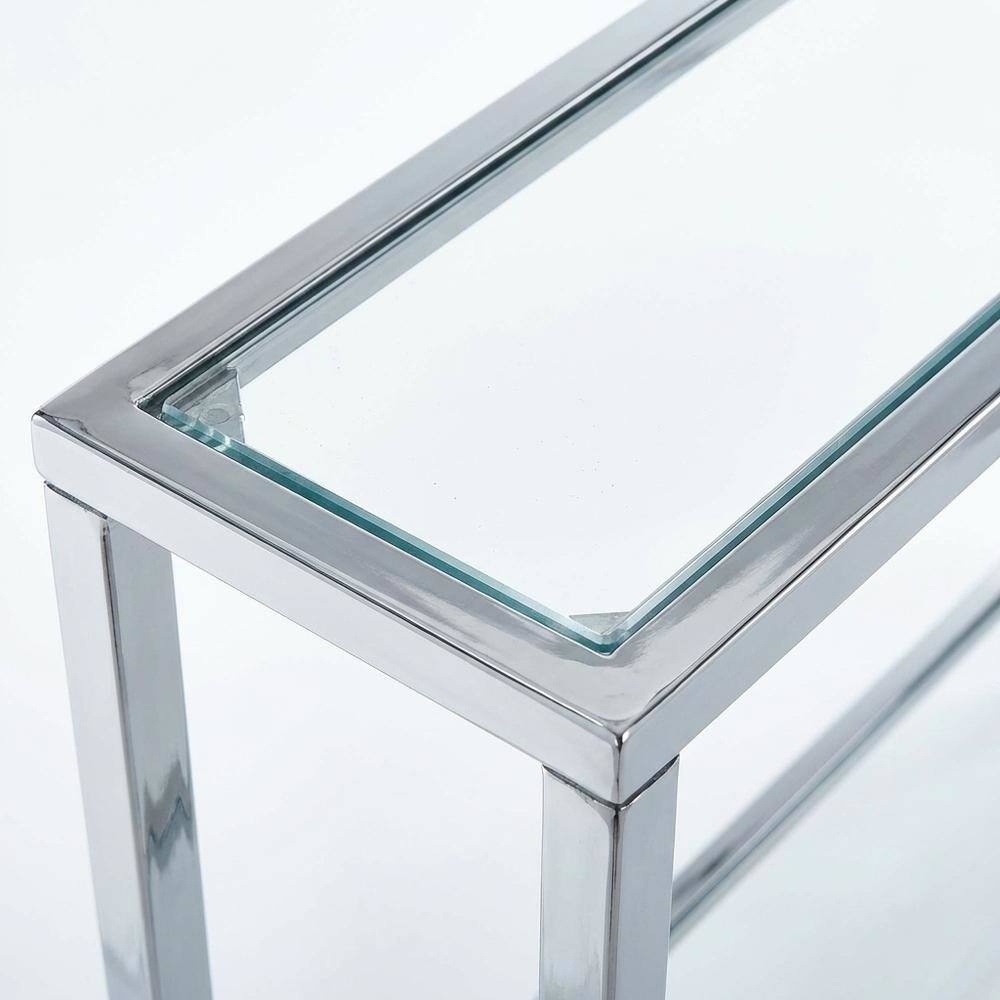 Alt View 3. FurniFact - Chrome Console Table with Sleek Finish and Modern Design - Clear.