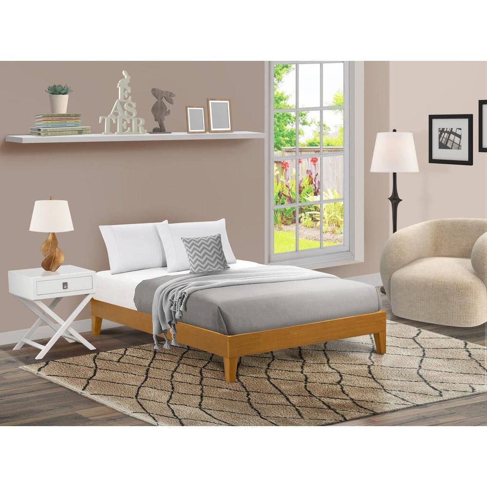 Alt View 2. East West Furniture - NVP-23-F Full Platform Bed Frame with 4 Solid Wood Legs and 2 Extra Center Legs - Oak Finish - Rustic Oak.