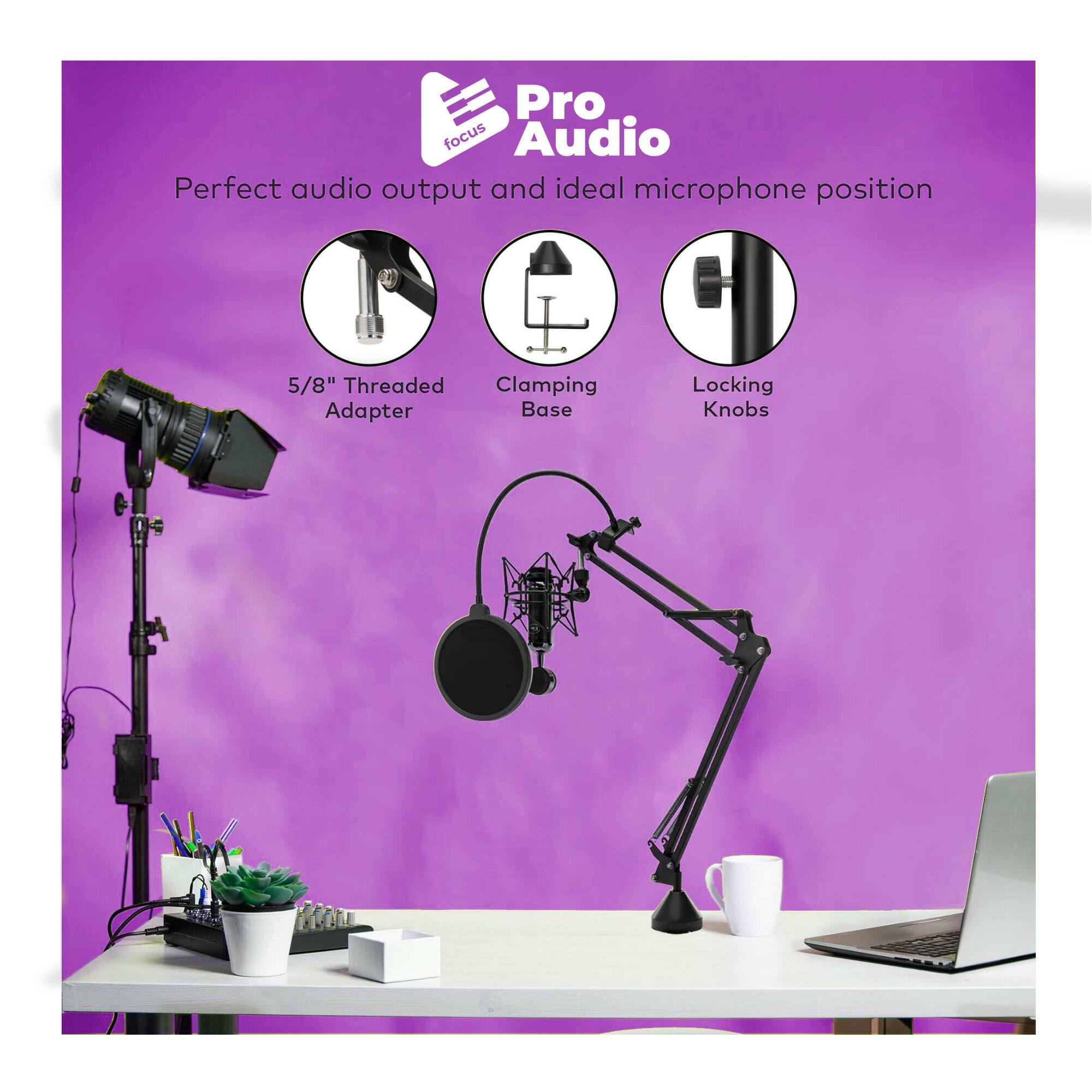Pro Audio  
Perfect audio output and ideal microphone position  
5/8" Threaded Adapter  
Clamping Base  
Locking Knobs