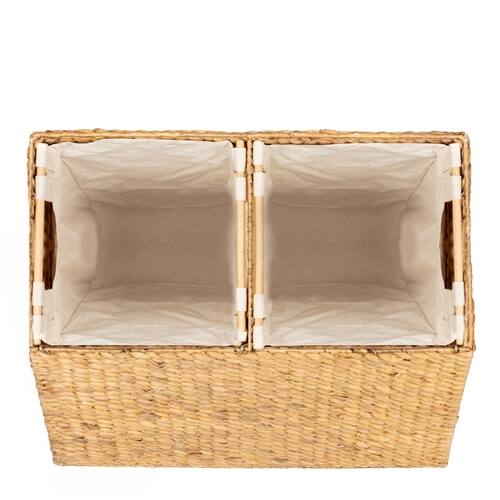 Back. SlickBlue - Handwoven 2-Bin Laundry Hamper with Linen Liners and Side Handles - Natural.