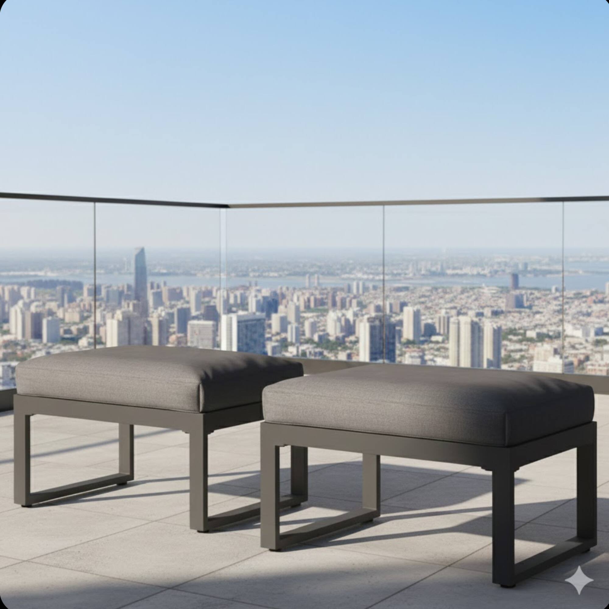 Angle. Mondawe - Set of 2 26" Aluminum Patio Ottomans Footrests with Cushions - Black+Grey.