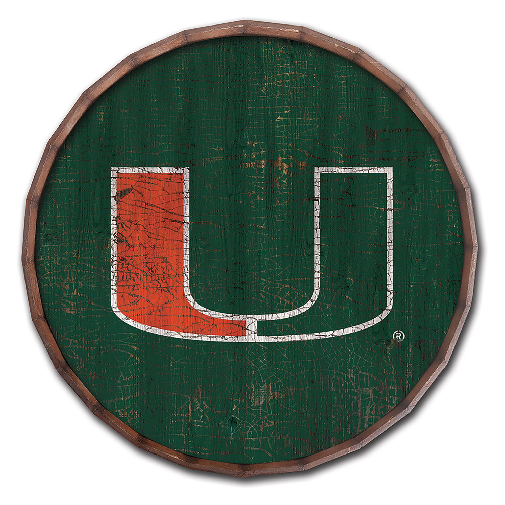 Miami Hurricanes 24" Cracked Color Barrel Top Sign