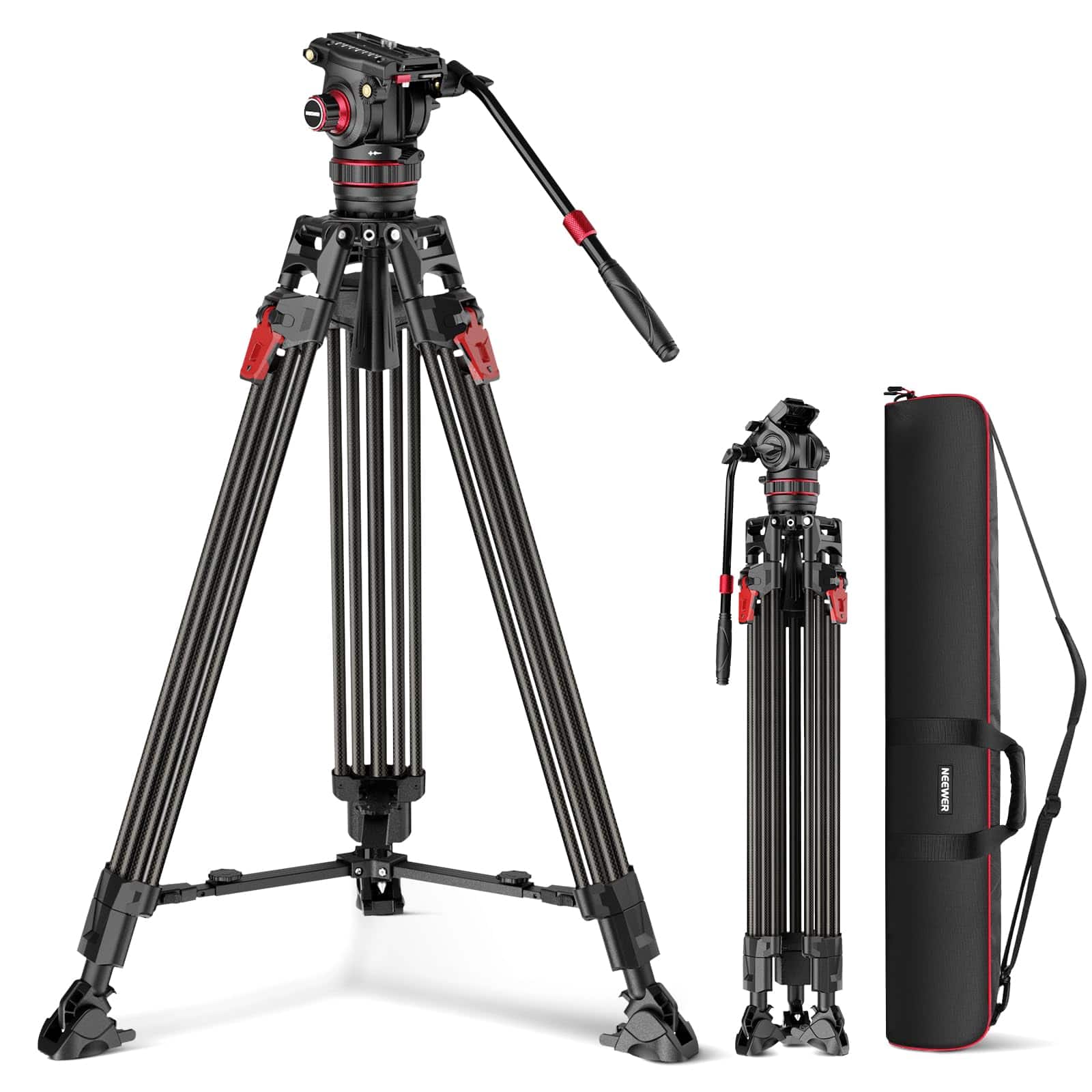 Neewer - 78" Carbon Fiber Video Tripod with Fluid Head - One-Step QR for DSLR & Camcorder (22lb Load)