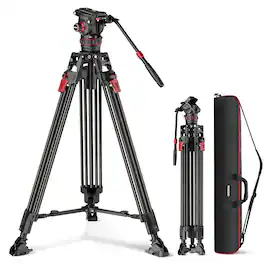 Neewer - 78" Carbon Fiber Video Tripod with Fluid Head - One-Step QR for DSLR & Camcorder (22lb Load)