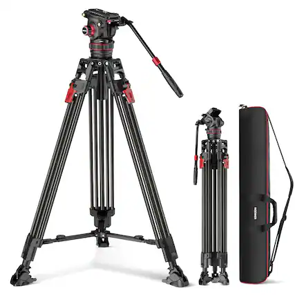 Front. Neewer - 78" Carbon Fiber Video Tripod with Fluid Head - One-Step QR for DSLR & Camcorder (22lb Load).