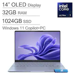 ASUS - Vivobook S 14 14" FHD+ 120Hz OLED AI Laptop - Intel Core Ultra 7 258V - 32GB Memory - 1TB SSD - Copilot+ PC - Mist Blue