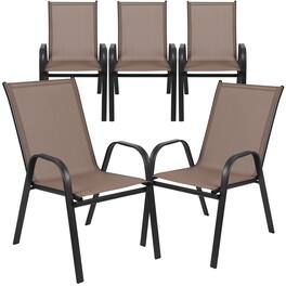 Emma + Oliver - 5 Pack. Outdoor Stack Chair with Flex Comfort Material and Metal Frame - Brown