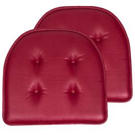 Sweet Home Collection - U-Shape Memory Foam Chair Pad Cushion No Slip Faux Leather 16" x 17", 2-Pack - Burgundy