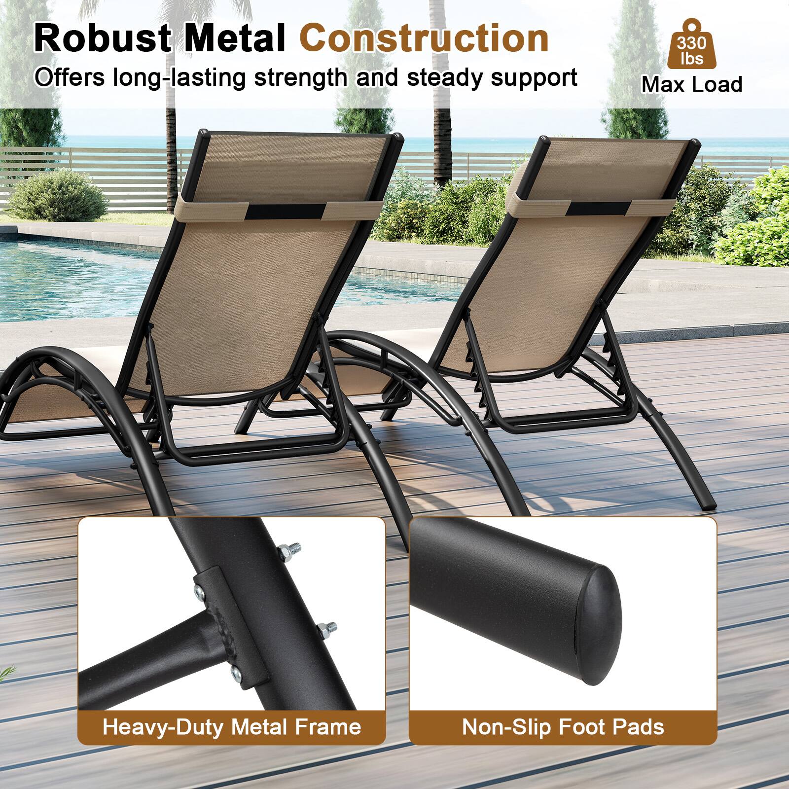 Robust Metal Construction  
Offers long-lasting strength and steady support  

330 lbs Max Load  

Heavy-Duty Metal Frame  
Non-Slip Foot Pads