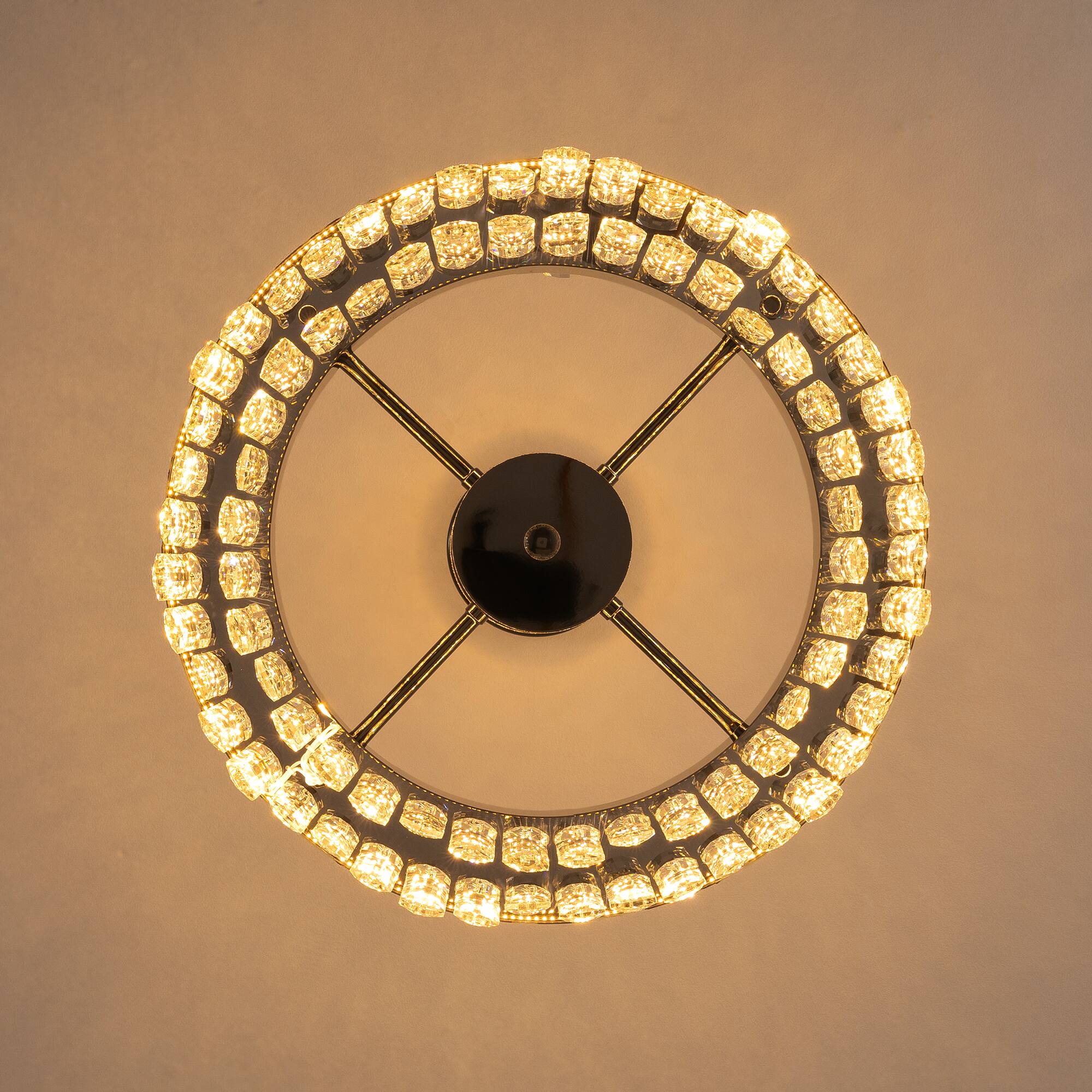 Alt View 7. Siljoy - 24-inch  Modern Round Clear Crystal Chandelier Dimmable Color Changing Pendant for Kitchen Island - Polished Nickel.
