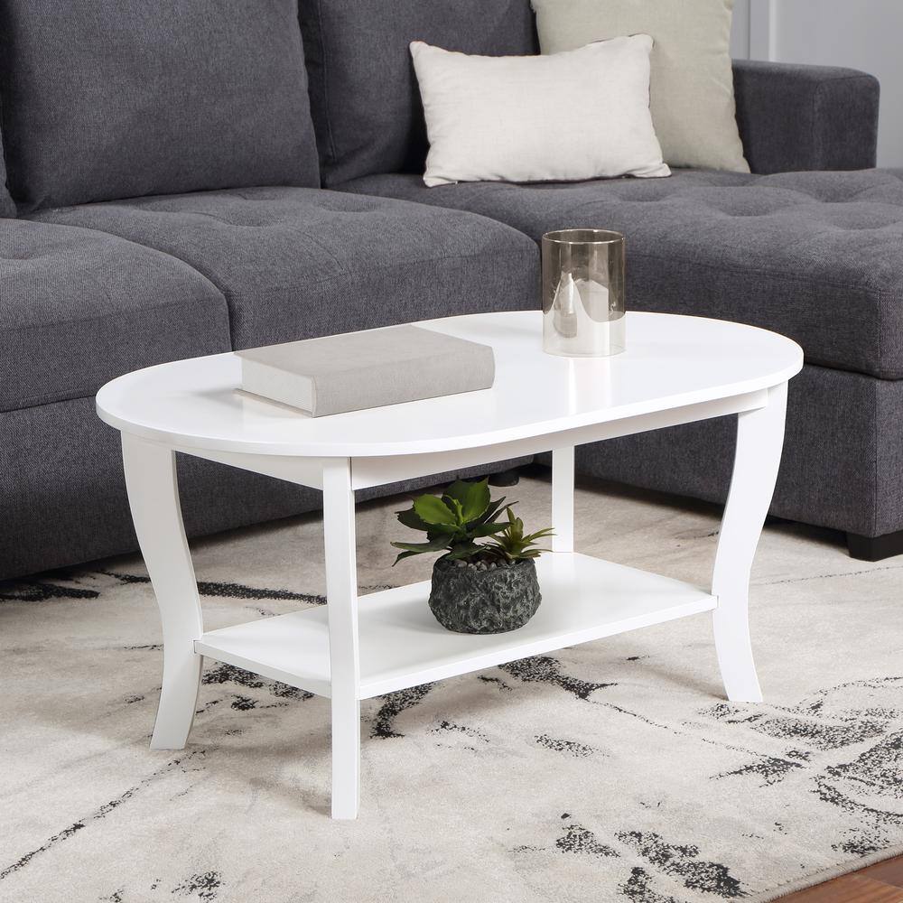 Left. Convenience Concepts - American Heritage Oval Coffee Table with Shelf - White.