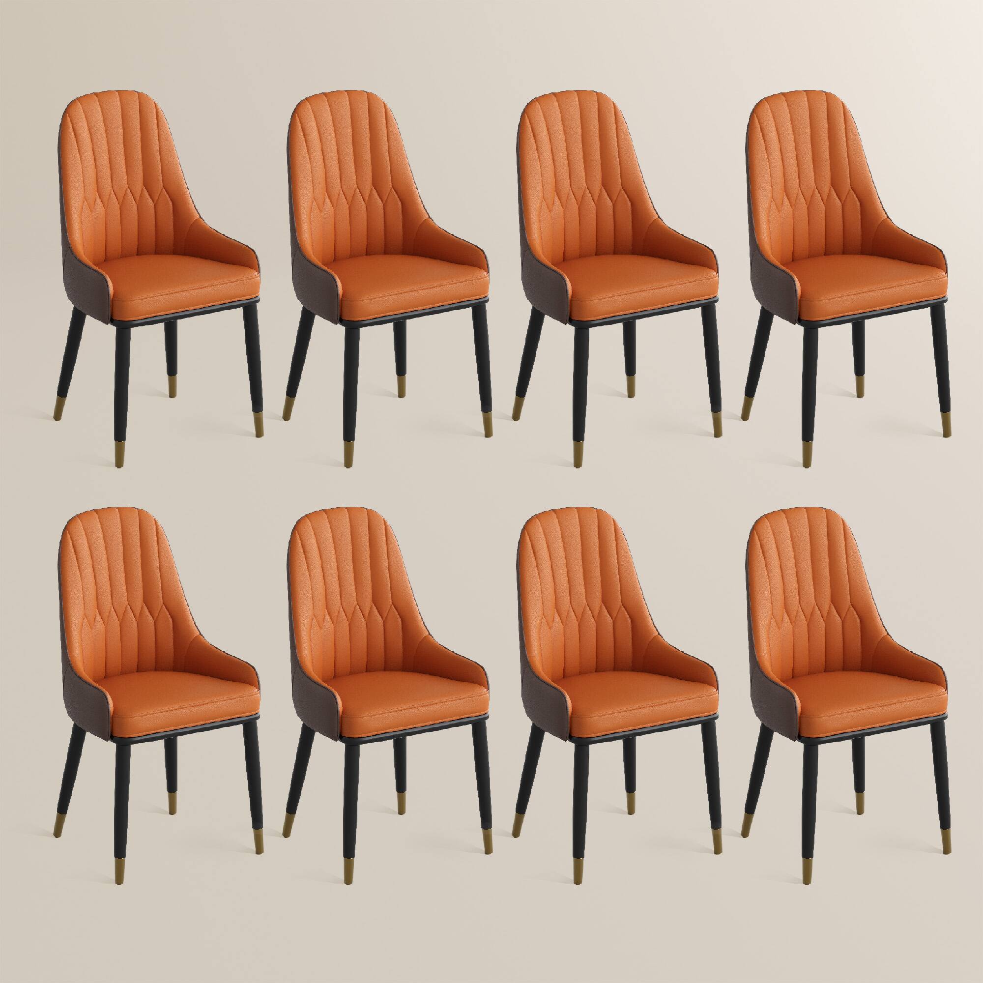 Alt View 5. POVISON - Modern Orange Dining Chair (Set of 8), with PU Leather and Metal Legs - Gray & Beige PU Leather.