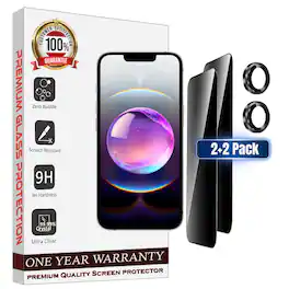 Entronix - Anti-Spy Privacy Screen Protector & Metal Camera Lens Protector for iPhone 16E - 4 Piece Set - Transparent