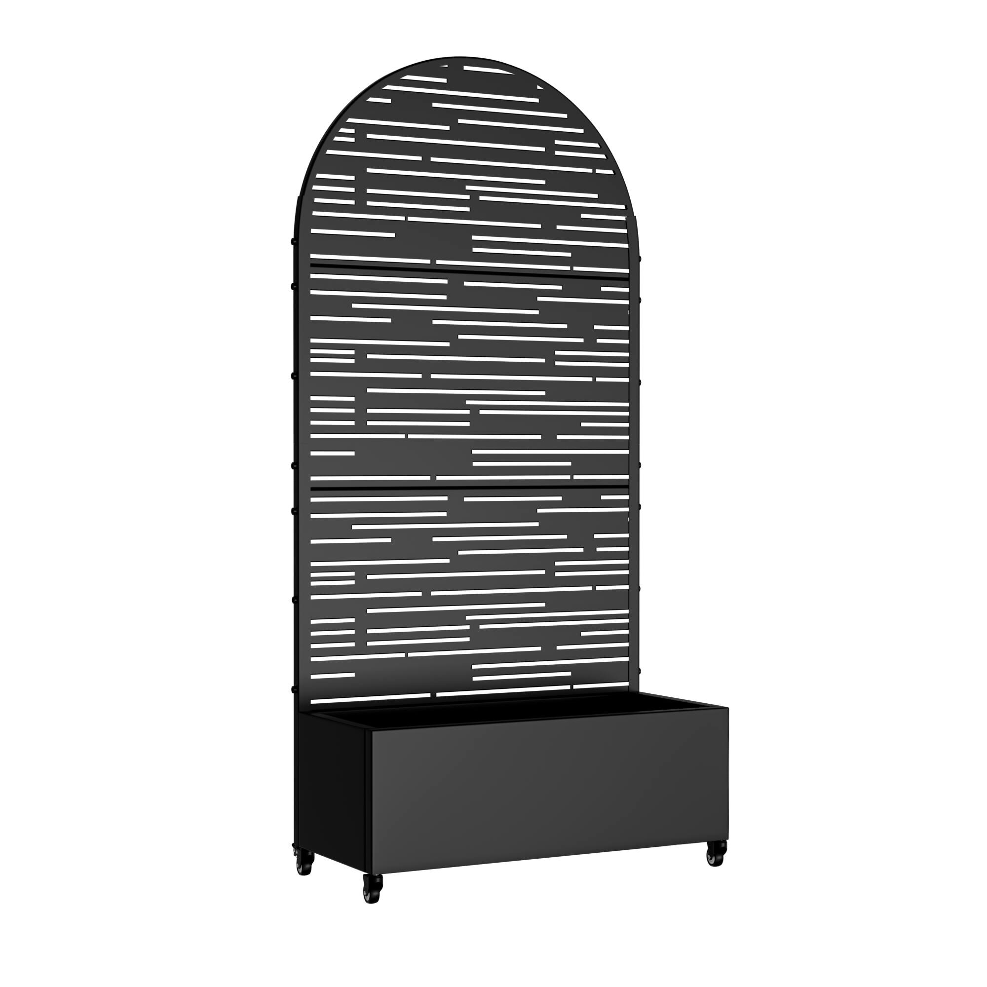 Angle. PexFix - 72 in. H x 35 in. W Shine Pattern Arch Metal Planter Box Raised Garden Beds with Trellis-Ideal for Balcony - Black.